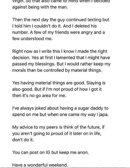 UNILAG student Recounts Her Encounter With Lagos Sugar Daddy